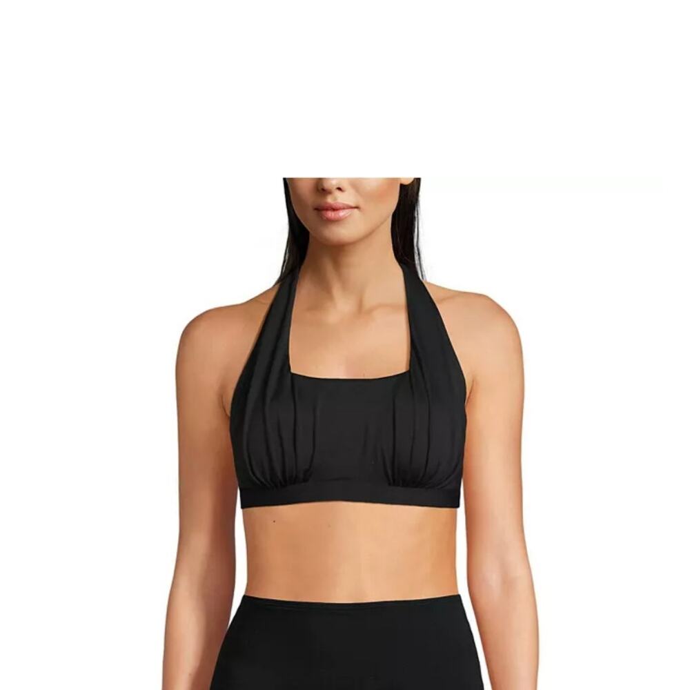 Lands' End Black Square Neck Halter Bikini Swim Top Chlorine Resistant XL 18 NWT